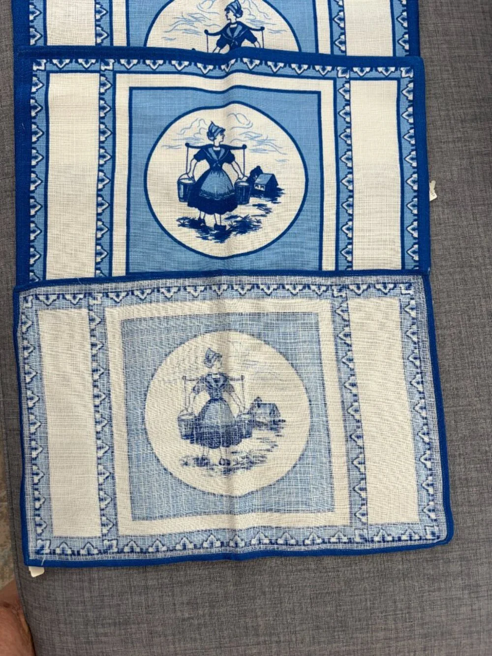 Delft Placemats Blue White Linen Print Milk Maiden NEW w/tags 4 Piece